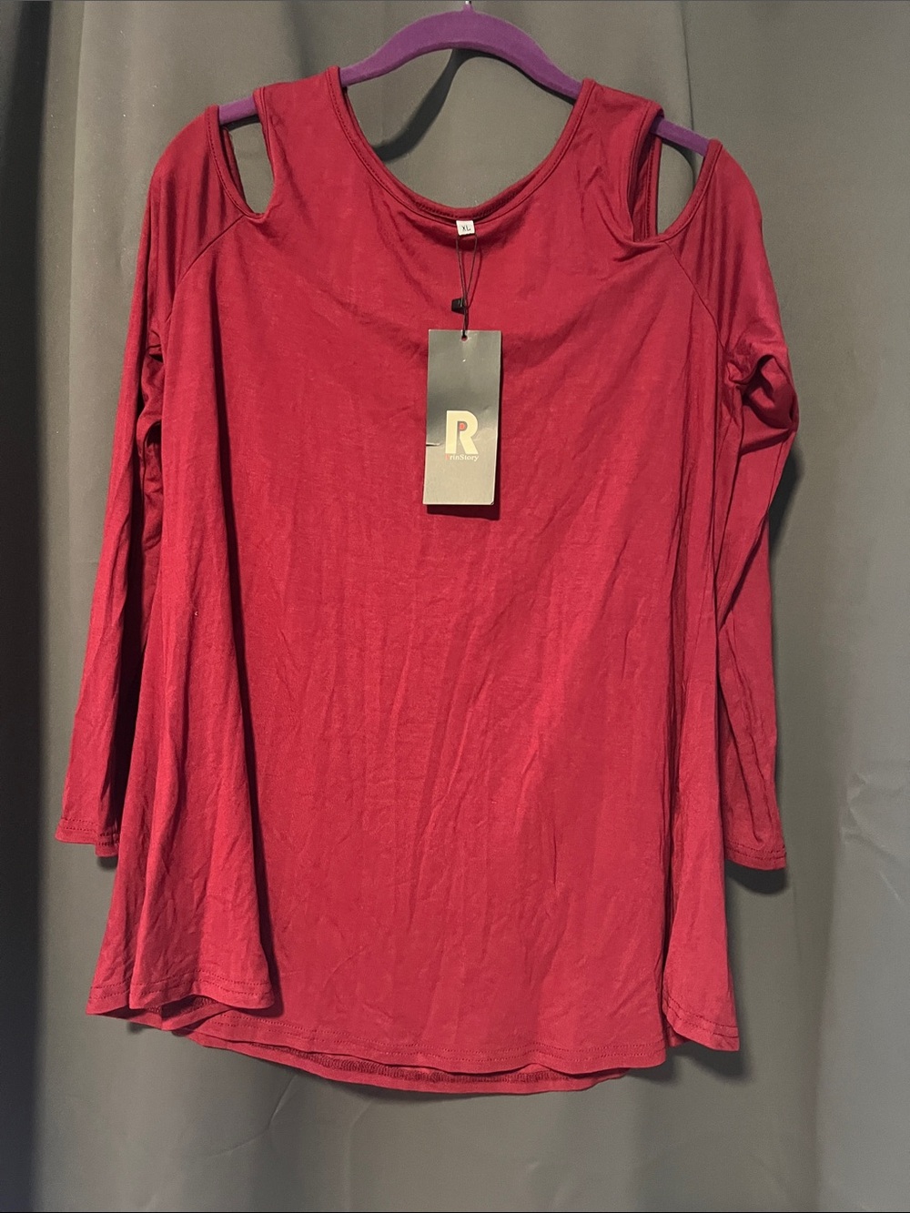 Women's Burgundy Cold-Shoulder Long Sleeve Tee